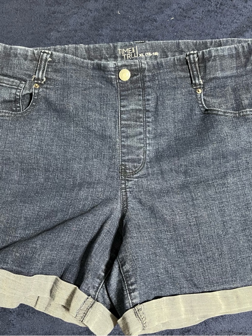 Time and Tru Dark Blue Rolled Hem Denim Shorts